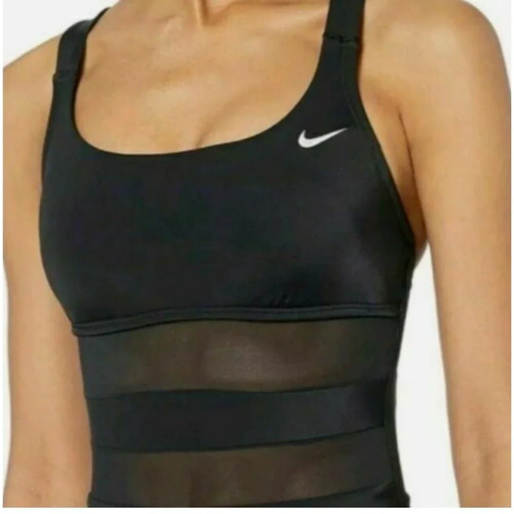 Nike Women's Standard Mesh Solid Edge V-Back One Piece Swimsuit Swimwear  Sz M - Picture 4 of 13